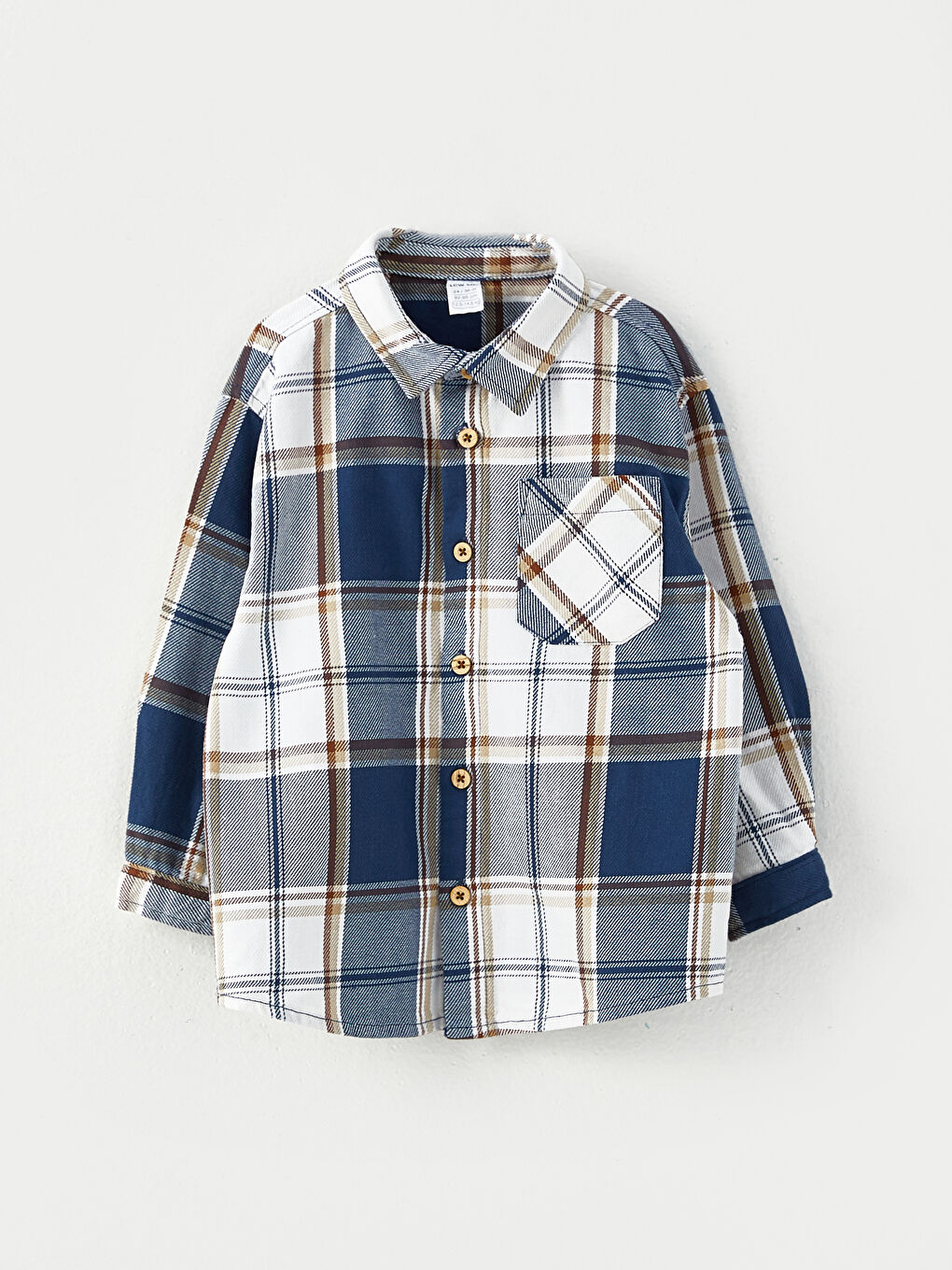 Lacivert Uzun Kollu Ekose Desenli Erkek Bebek Gömlek