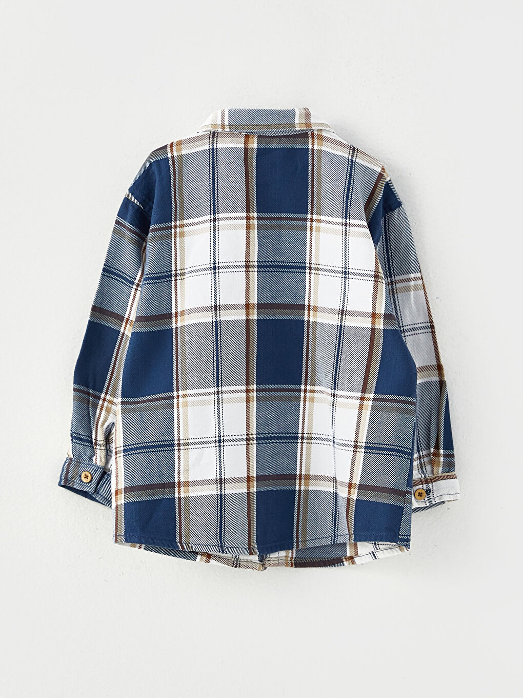 Lacivert Uzun Kollu Ekose Desenli Erkek Bebek Gömlek-1