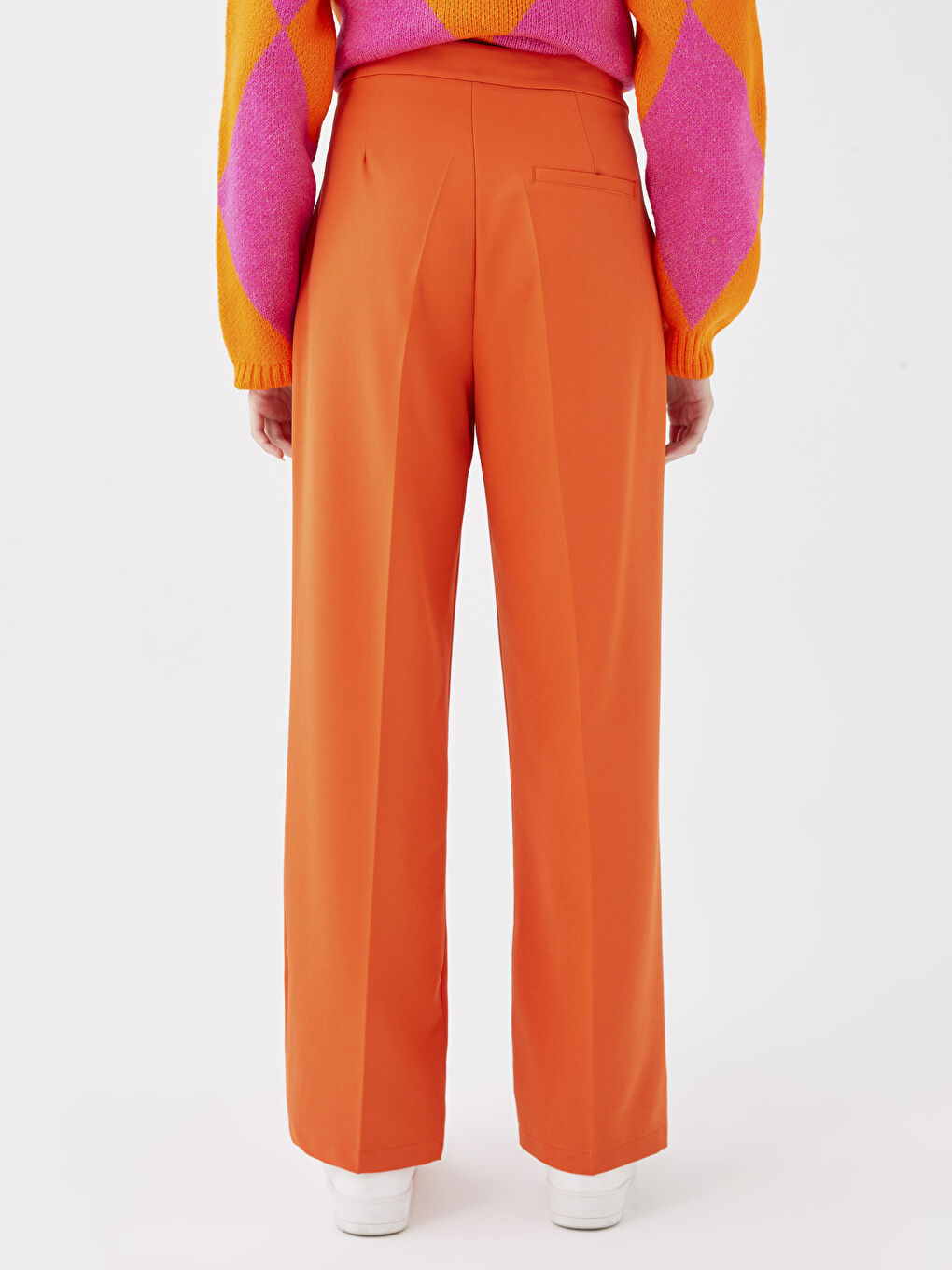 Turuncu Kadın Rahat Kalıp Düz Pantolon-3