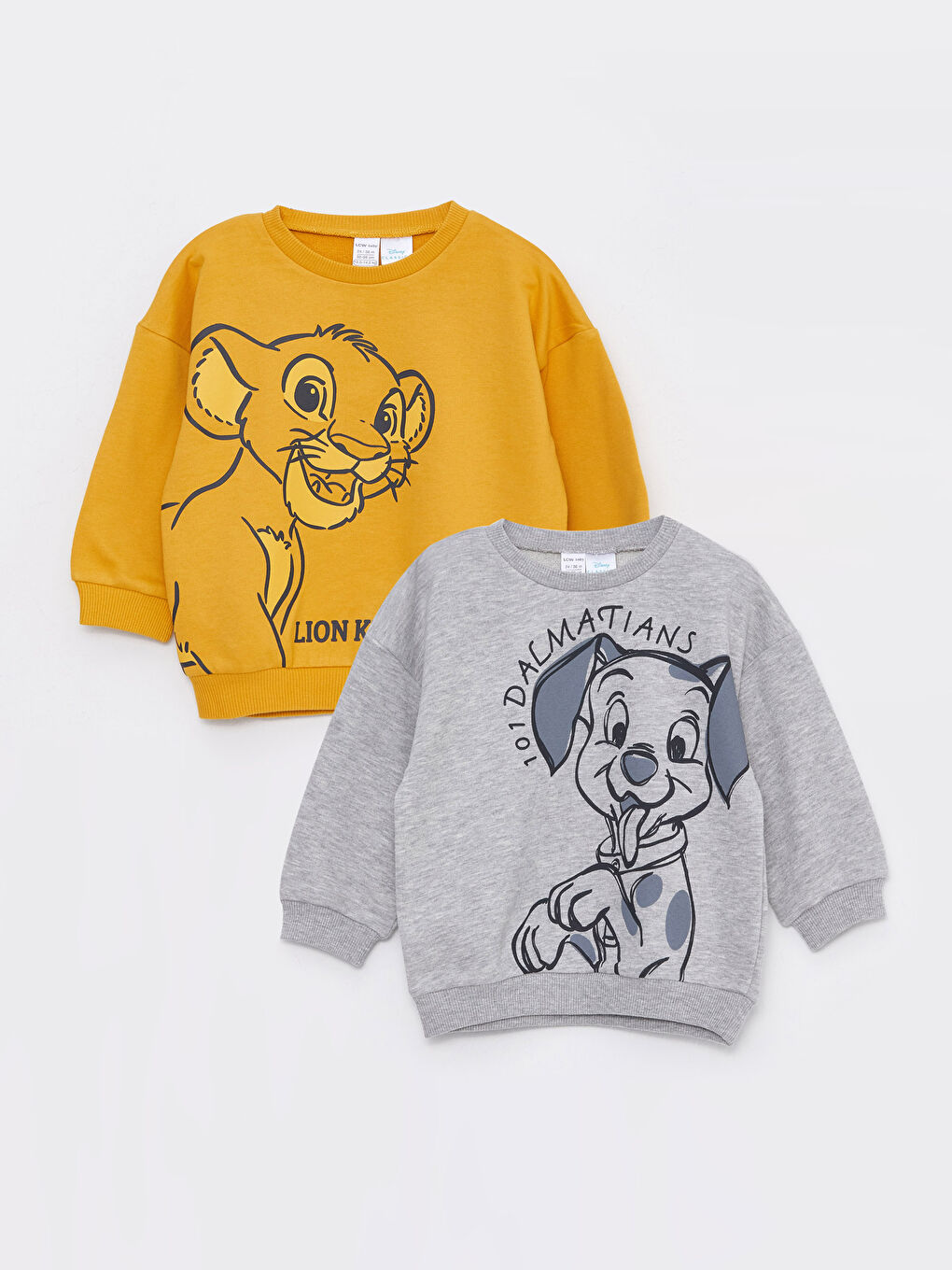 LCW baby Sarı Bisiklet Yaka Uzun Kollu Aslan Kral Baskılı Erkek Bebek Sweatshirt 2'li