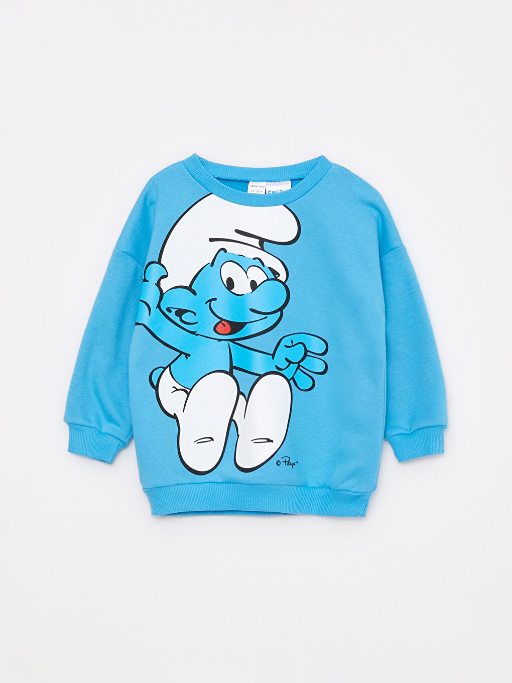 LCW baby Mavi Bisiklet Yaka Uzun Kollu Şirinler Baskılı Erkek Bebek Sweatshirt