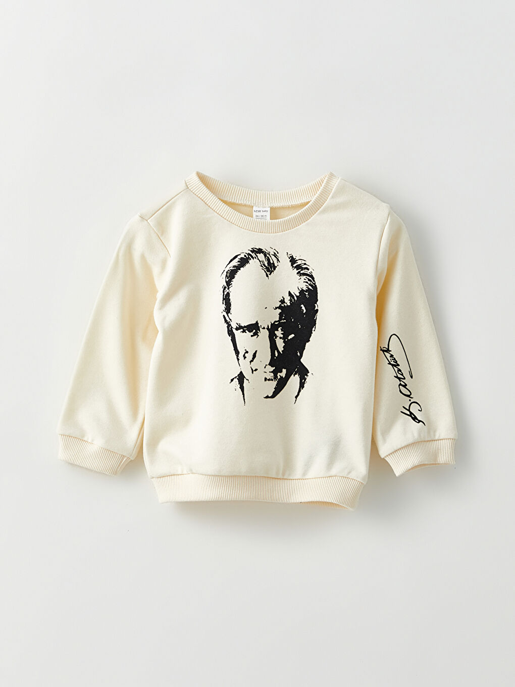 Ekru Bisiklet Yaka Uzun Kollu Atatürk Baskılı Kız Bebek Sweatshirt-3