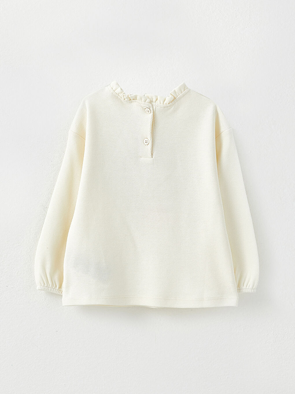 Ekru Dik Yaka Uzun Kollu Baskılı Kız Bebek Tişört-1