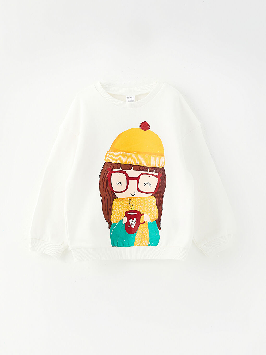 Ekru Bisiklet Yaka Uzun Kollu Baskılı Kız Bebek Sweatshirt ve Tayt 2'li Takım-1