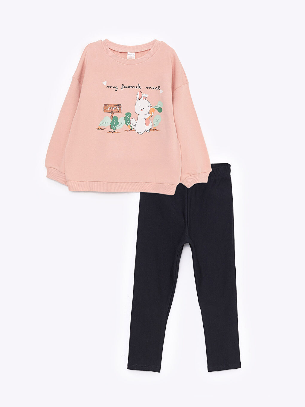 LCW baby Rundhalsausschnitt Langarm Bedrucktes Baby Mädchen Sweatshirt und Strumpfhosen 2er-Pack Set -W2HM76Z1-FLK