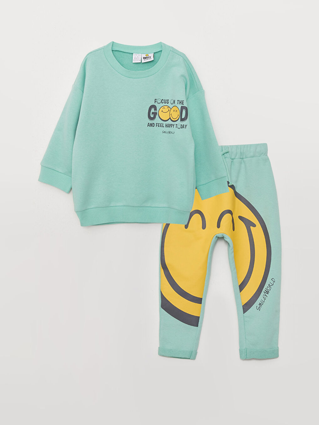Crew Neck Long Sleeve SmileyWorld Printed Baby Boy Sweatshirt and Pants 2-Pack Set-3