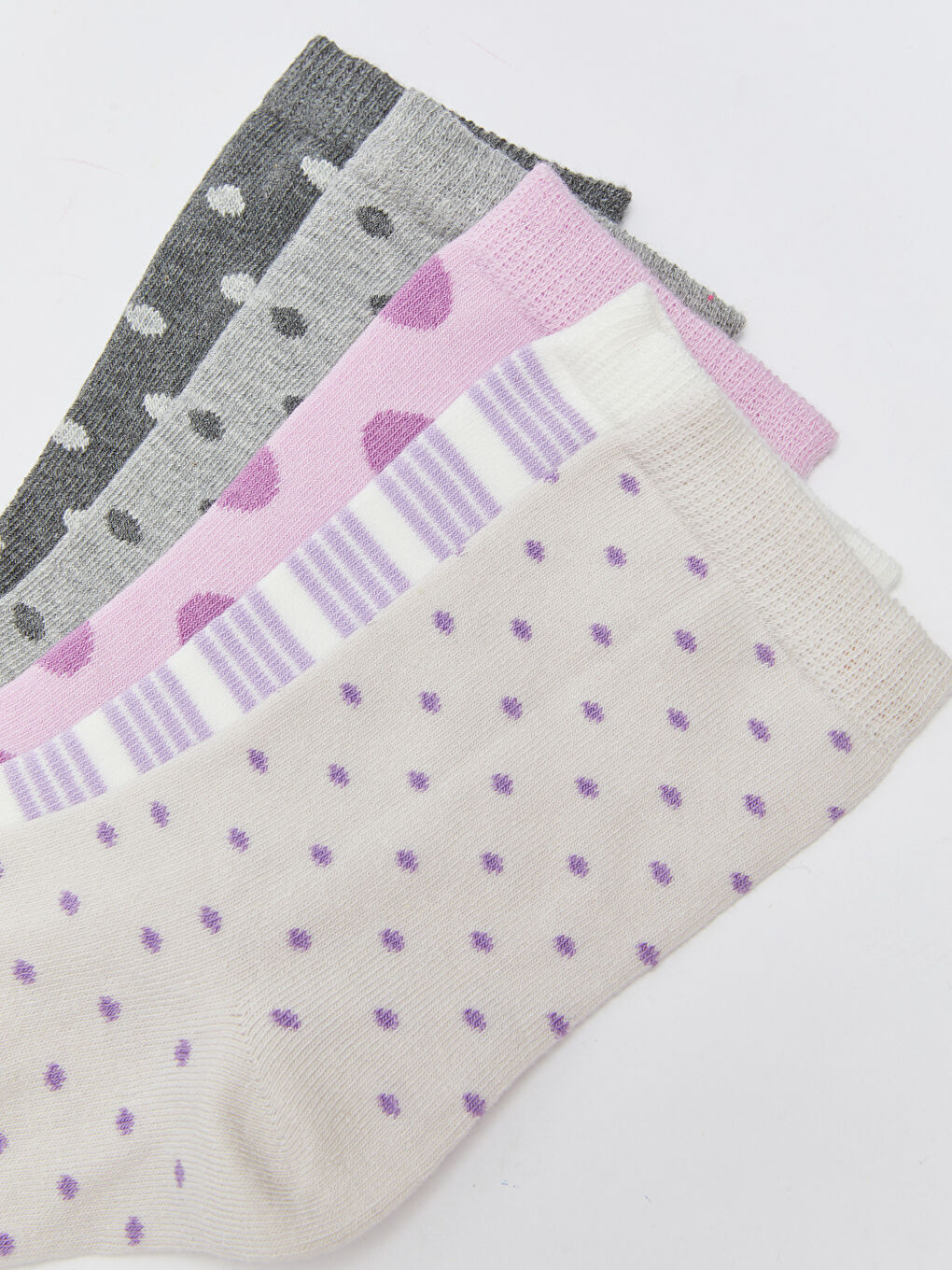 Pembe Desenli Kadın Soket Çorap 5'li-2
