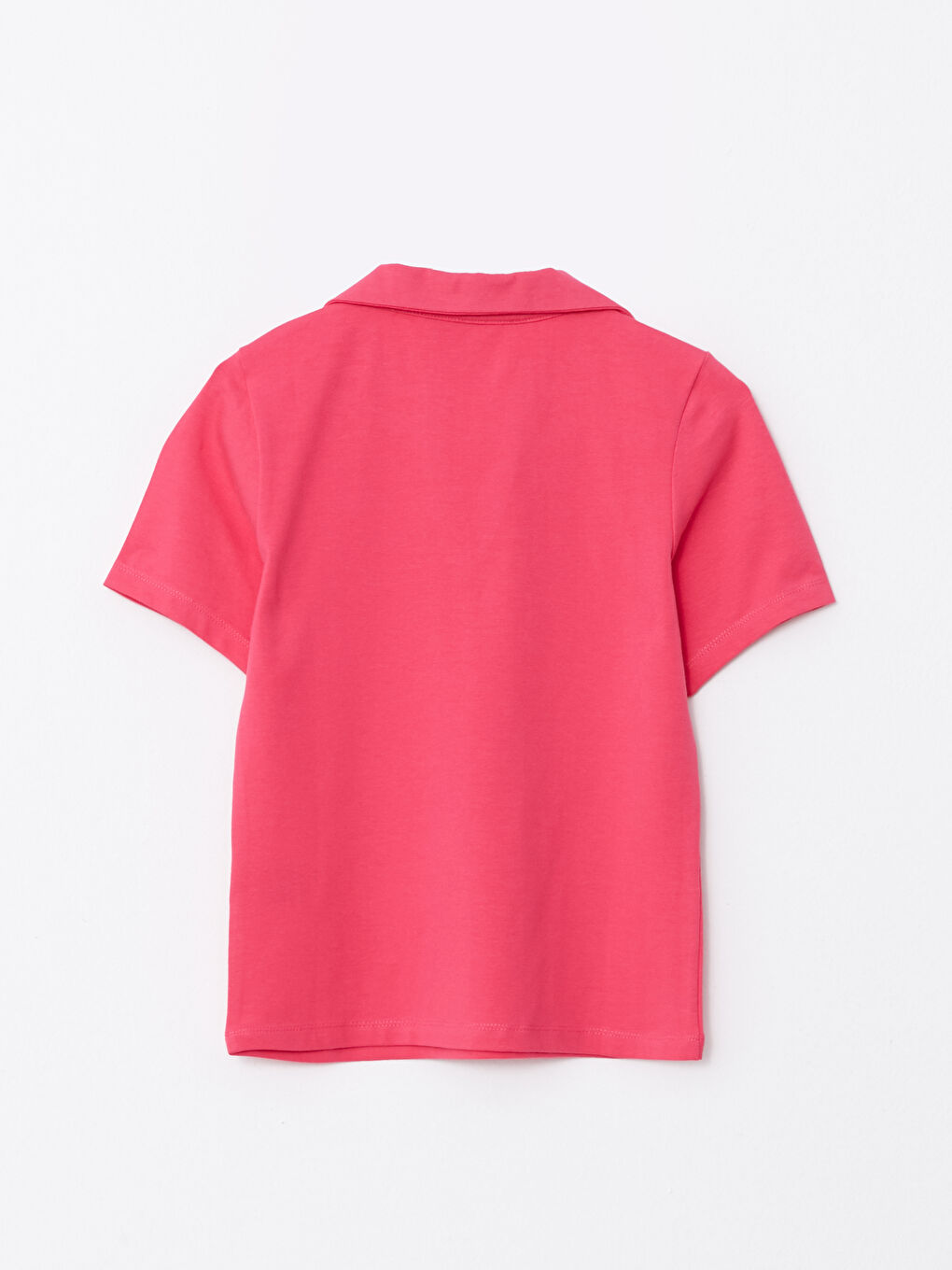 Pembe Polo Yaka Düz Kısa Kollu Kadın Tişört-6