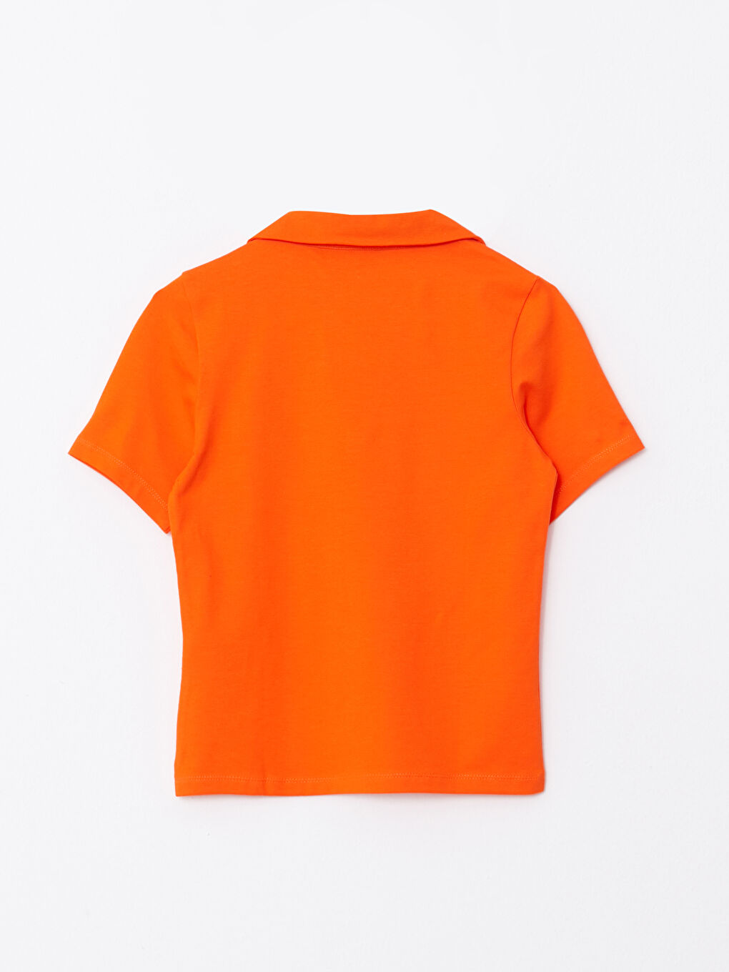 Turuncu Polo Yaka Düz Kısa Kollu Kadın Tişört-6