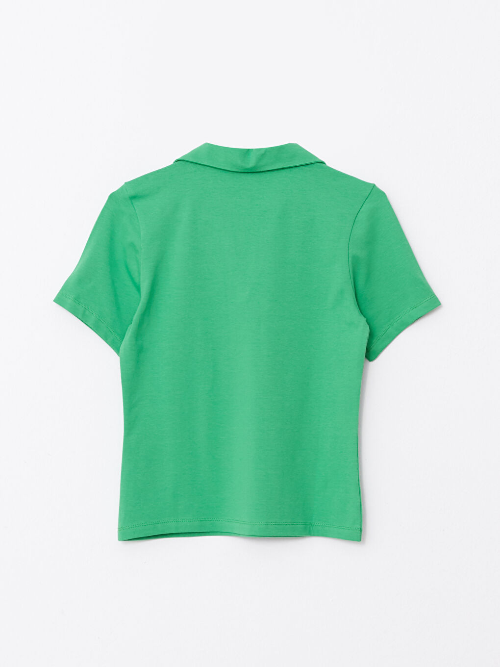 Yeşil Polo Yaka Düz Kısa Kollu Kadın Tişört-7