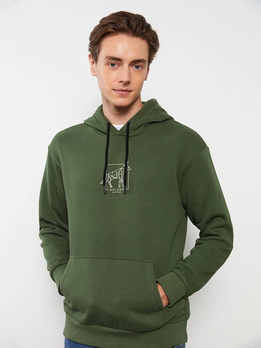 LCW Casual Orta Yeşil Uzun Kollu Baskılı Erkek Hoodie