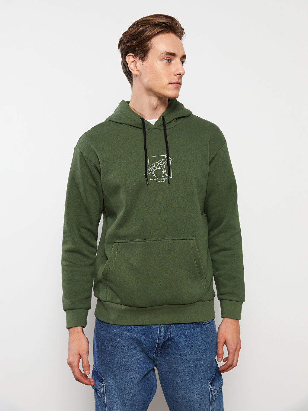 LCW Casual Orta Yeşil Uzun Kollu Baskılı Erkek Hoodie - 2