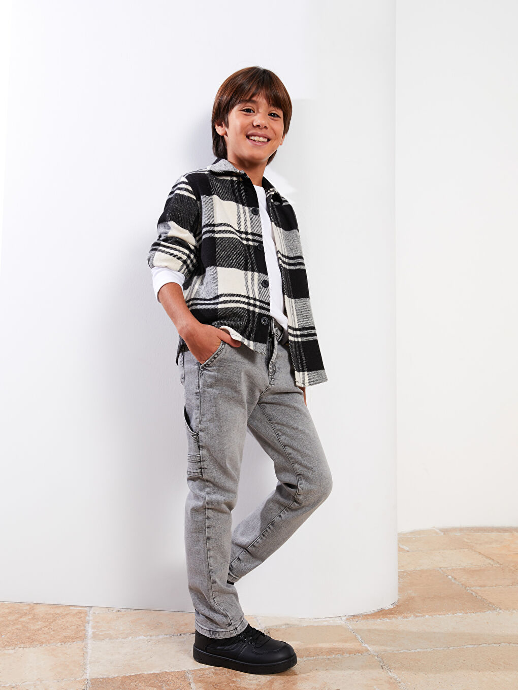 Gri Basic Pamuklu Erkek Çocuk Jean Pantolon