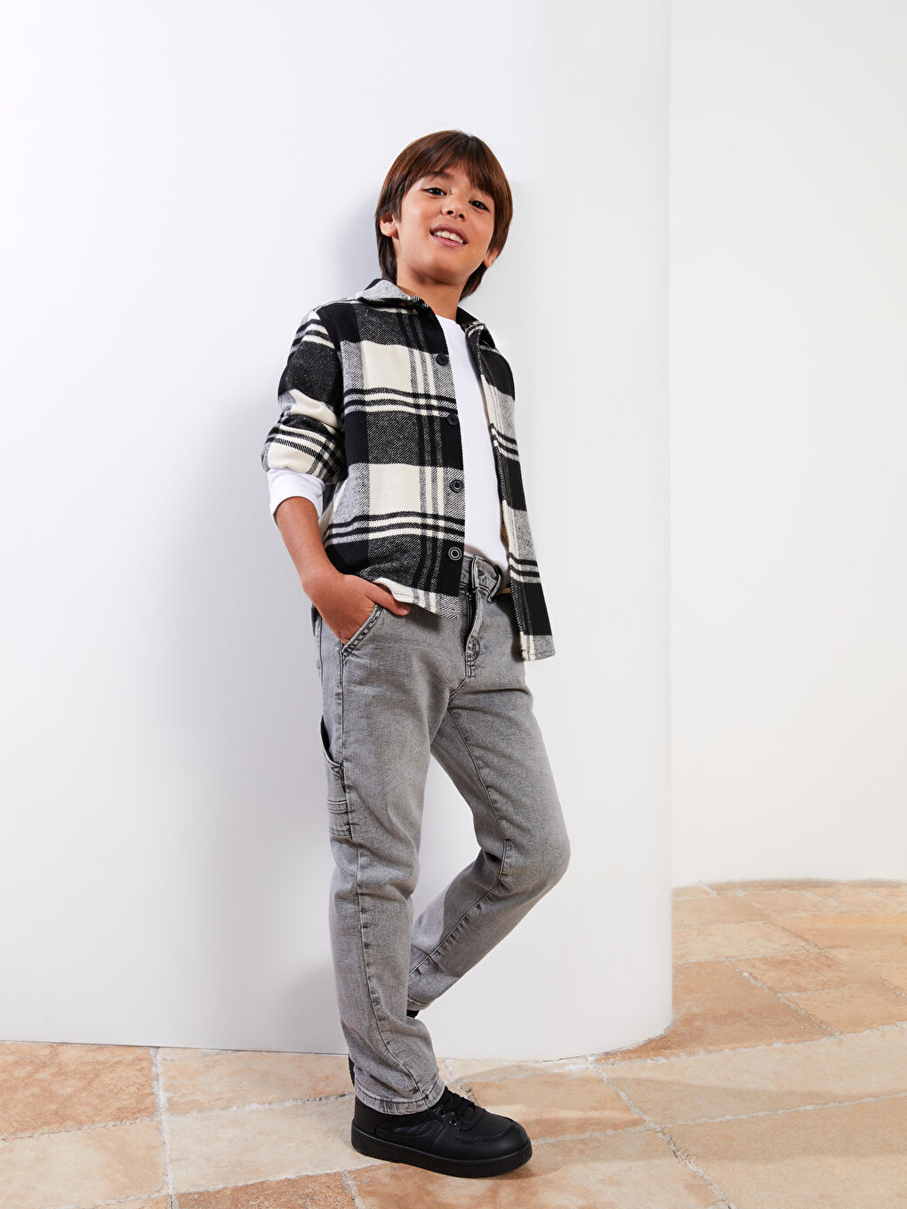 Gri Basic Pamuklu Erkek Çocuk Jean Pantolon-1