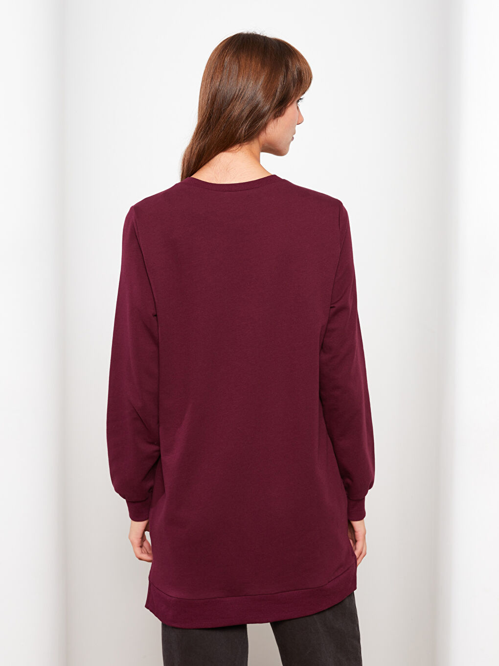 LCW Modest Bordo Bisiklet Yaka Düz Uzun Kollu Kadın Sweatshirt Tunik - 4