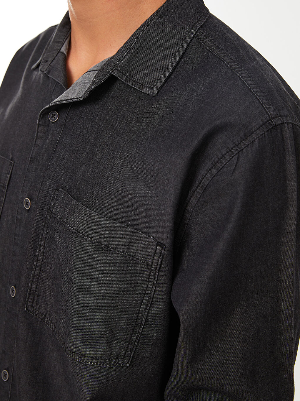 Рубашка из денима с длинным рукавом свободного кроя для мужчин-3