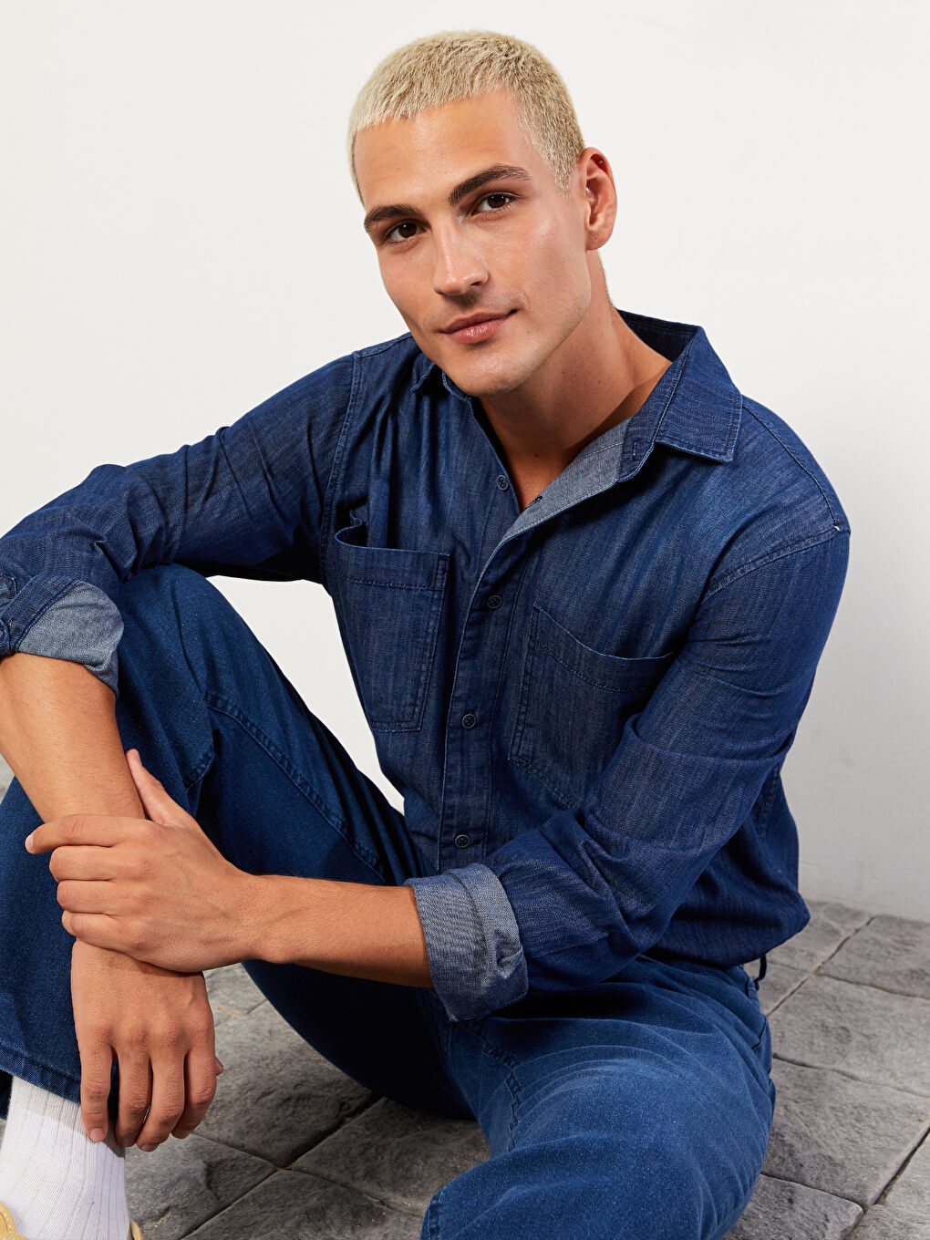 Сорочка з деніму з довгим рукавом для чоловіків вільного крою