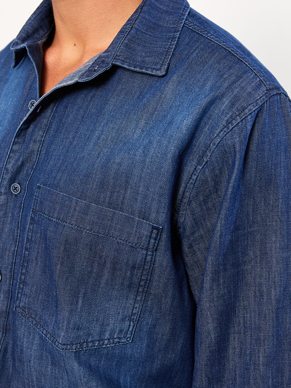 Сорочка з деніму з довгим рукавом для чоловіків вільного крою-3