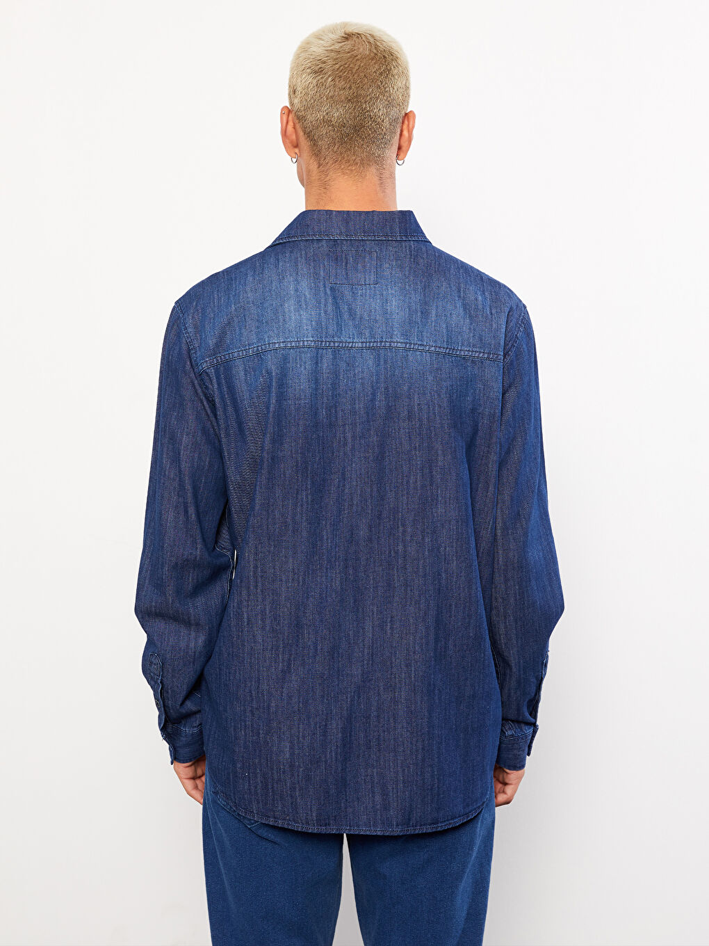 Сорочка з деніму з довгим рукавом для чоловіків вільного крою-4