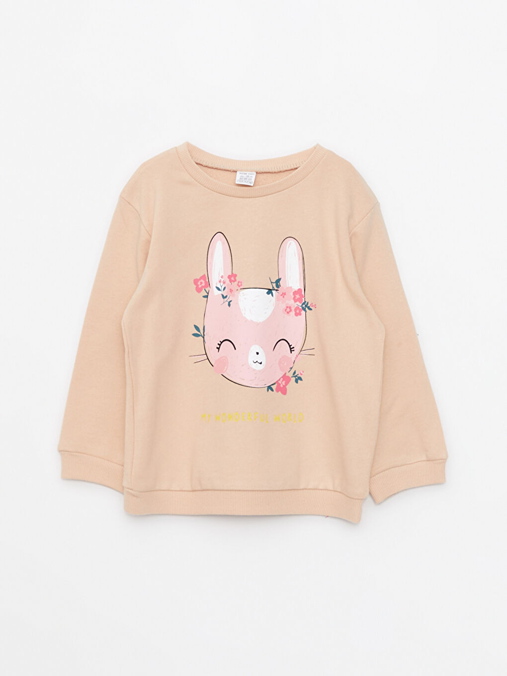 Bej Bisiklet Yaka Uzun Kollu Baskılı Kız Bebek Sweatshirt 2'li-1