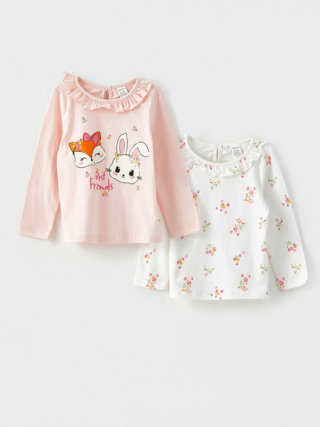 LCW baby Rundhalsausschnitt Langarm Bedrucktes Baby Mädchen T-Shirt 2er-Pack -W2HO31Z1-JM1