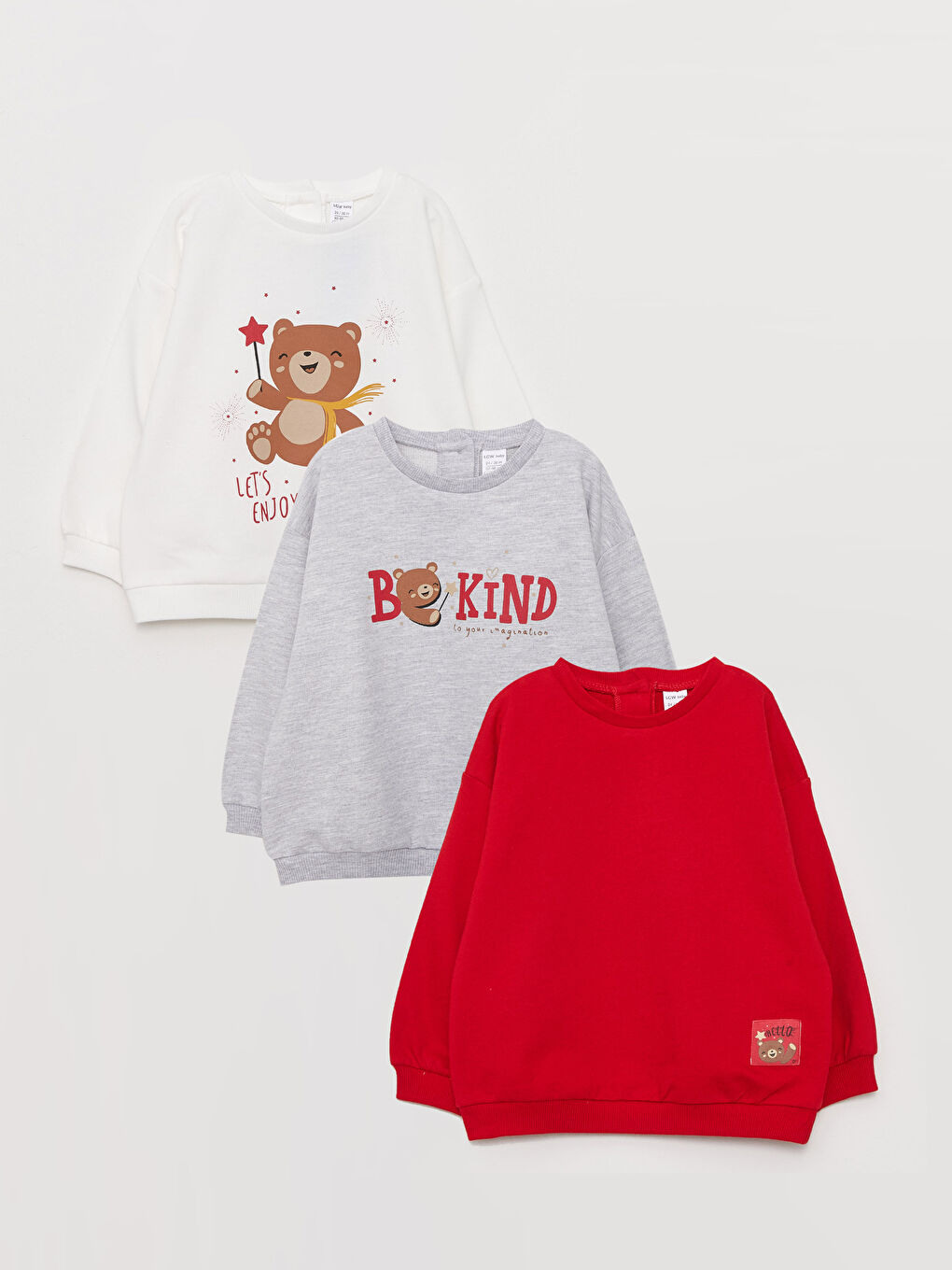 Crew Neck Long Sleeve Printed Baby Girl Sweatshirt 3-pack