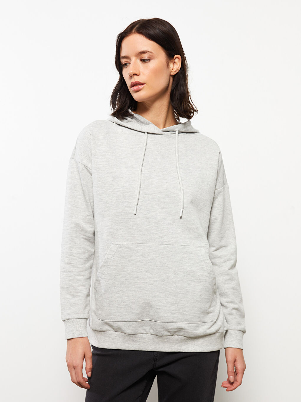 LCWAIKIKI Basic Kar Beyazı Melanj Düz Oversize Kadın Hoodie