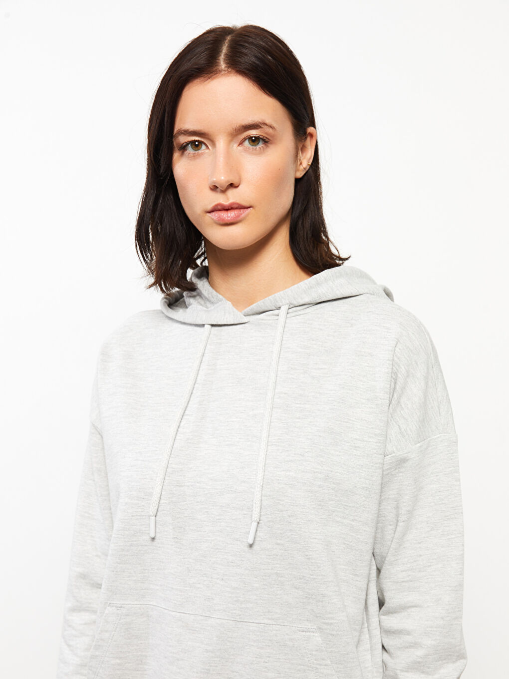 LCWAIKIKI Basic Kar Beyazı Melanj Düz Oversize Kadın Hoodie - 2