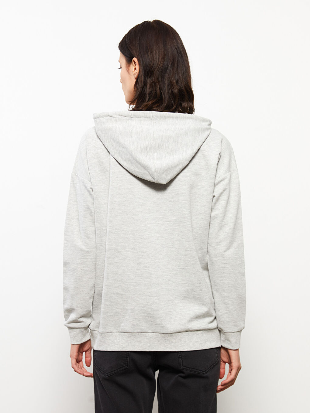 LCWAIKIKI Basic Kar Beyazı Melanj Düz Oversize Kadın Hoodie - 4