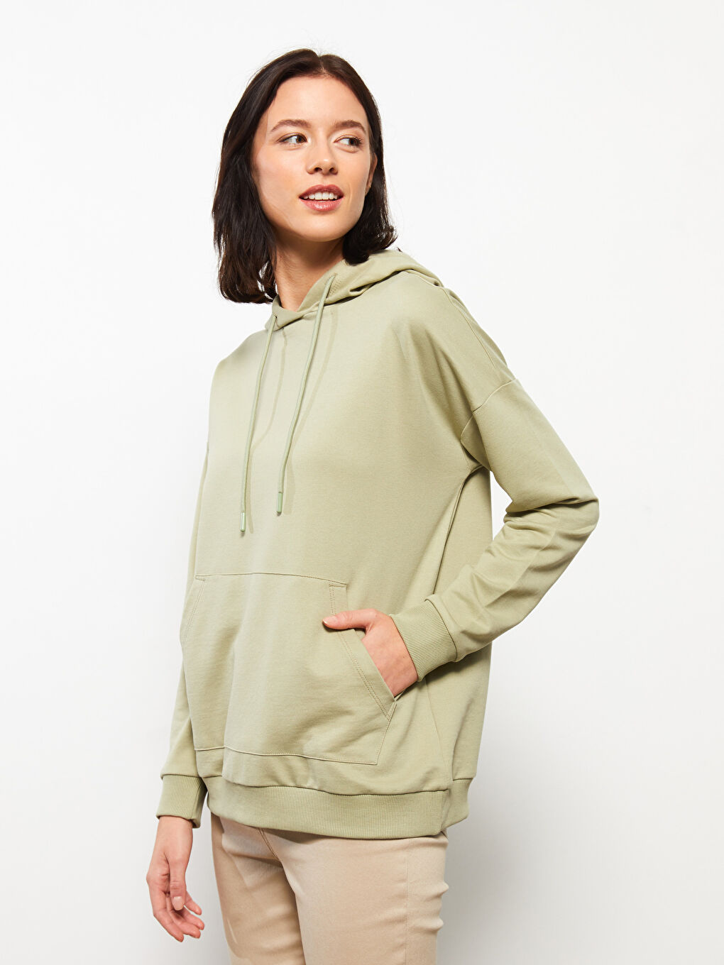 LCWAIKIKI Basic Mat Yeşil Düz Oversize Kadın Hoodie