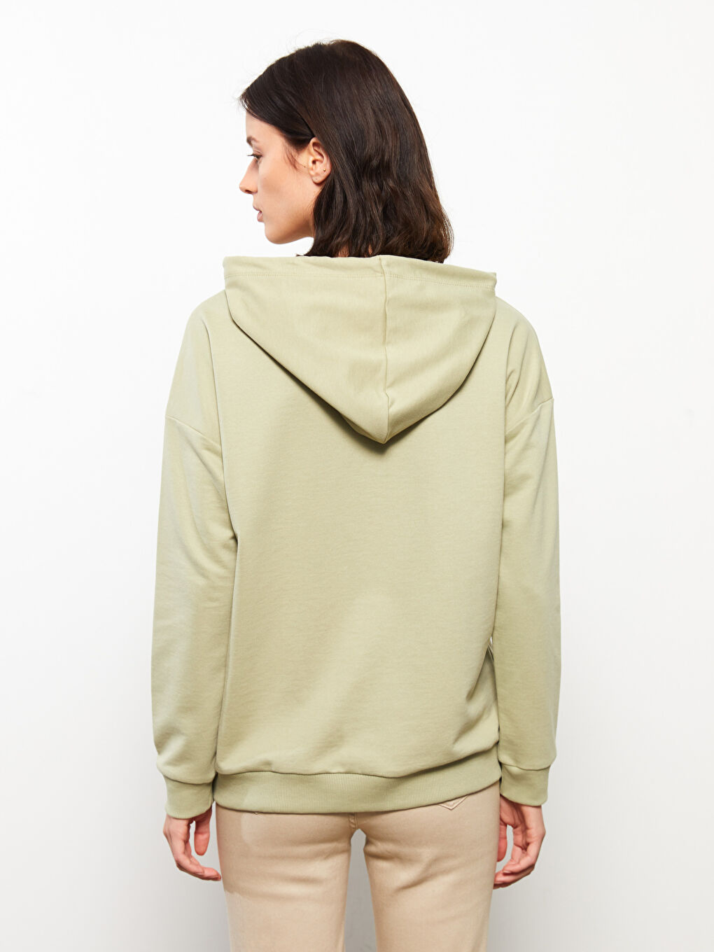 LCWAIKIKI Basic Mat Yeşil Düz Oversize Kadın Hoodie - 4