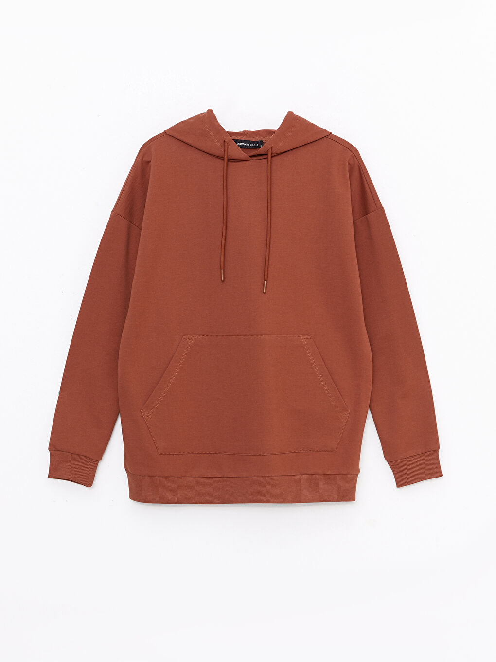Kahverengi Düz Oversize Kadın Hoodie-5