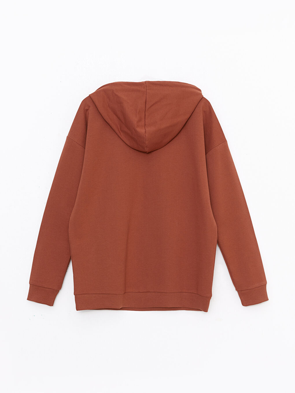Kahverengi Düz Oversize Kadın Hoodie-6