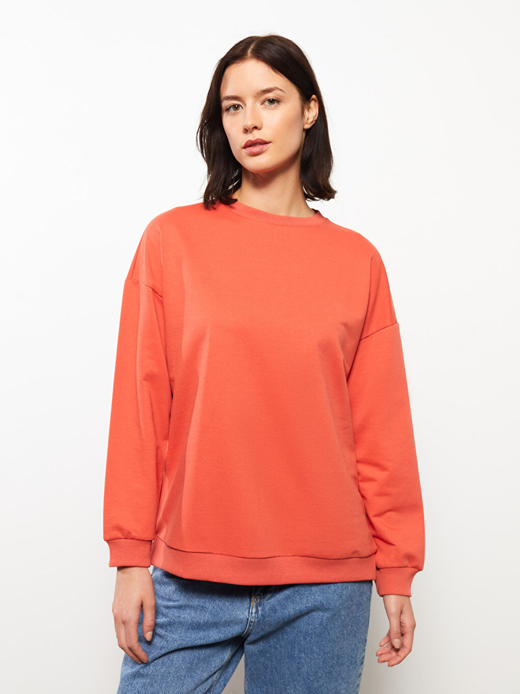 LCWAIKIKI Basic Crew Neck Oversize Women's Sweatshirt -W2HO63Z8-GYX