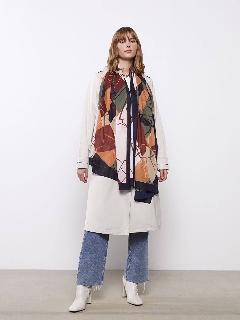 Kahverengi Desenli Kadın Şal-1