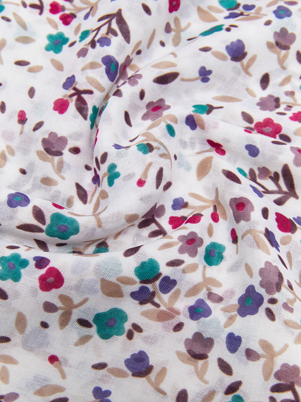 Beyaz Çiçek Desenli Kadın Şal-5