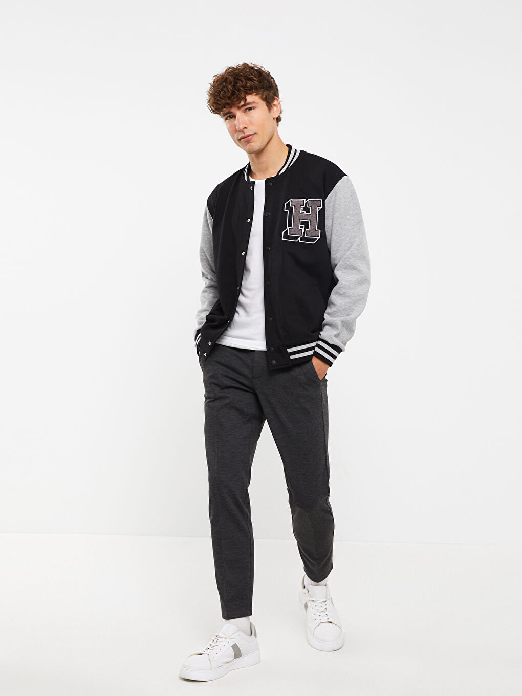 Relaxed Fit Long Sleeve Men's Thick College Jacket -W2HP05Z8-CVL