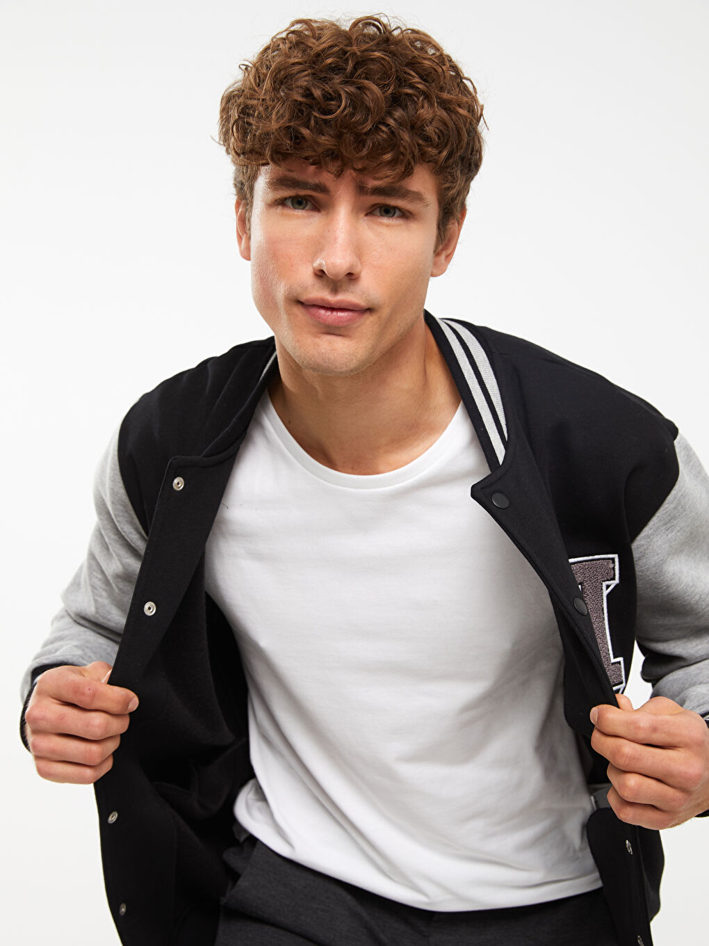 Relaxed Fit Long Sleeve Men's Thick College Jacket -W2HP05Z8-CVL