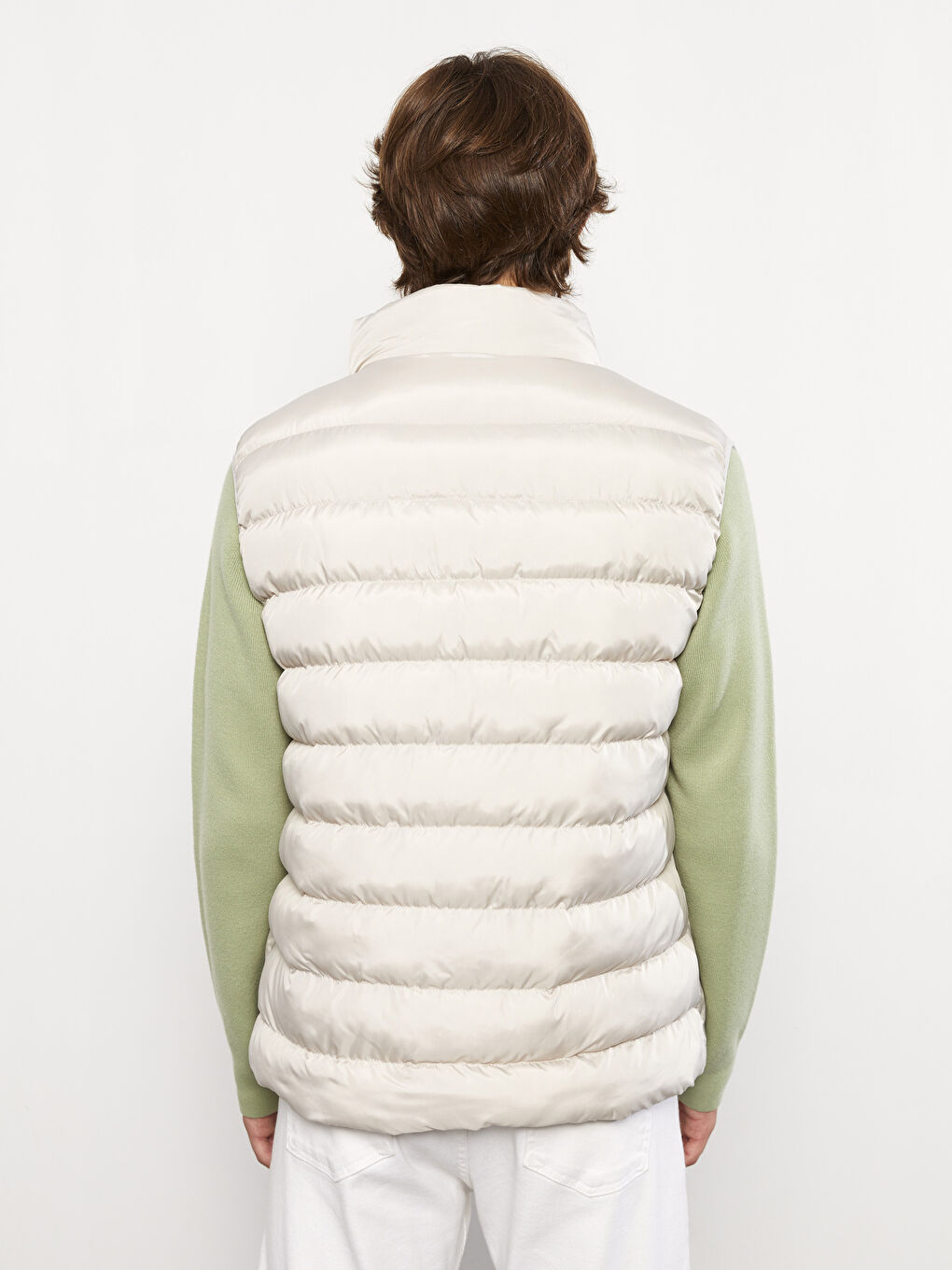 Bej Standart Kalıp Dik Yaka Erkek Şişme Yelek-5