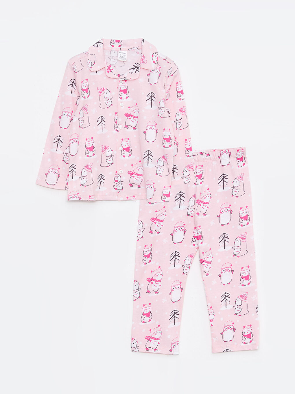 Polo Neck Long Sleeve Printed Baby Girl Pajama Set