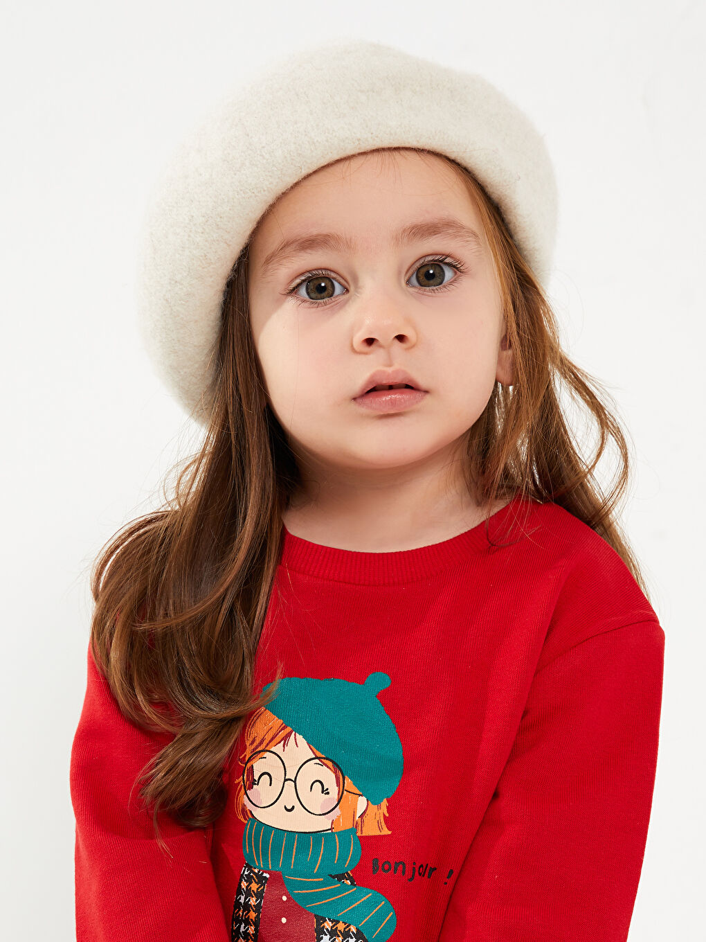 Kırmızı Bisiklet Yaka Uzun Kollu Baskılı Kız Bebek Sweatshirt 2'li-1