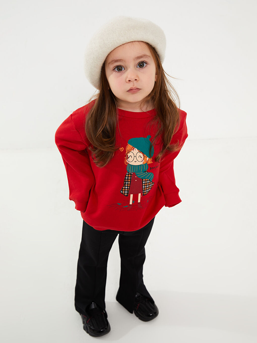 Kırmızı Bisiklet Yaka Uzun Kollu Baskılı Kız Bebek Sweatshirt 2'li-5