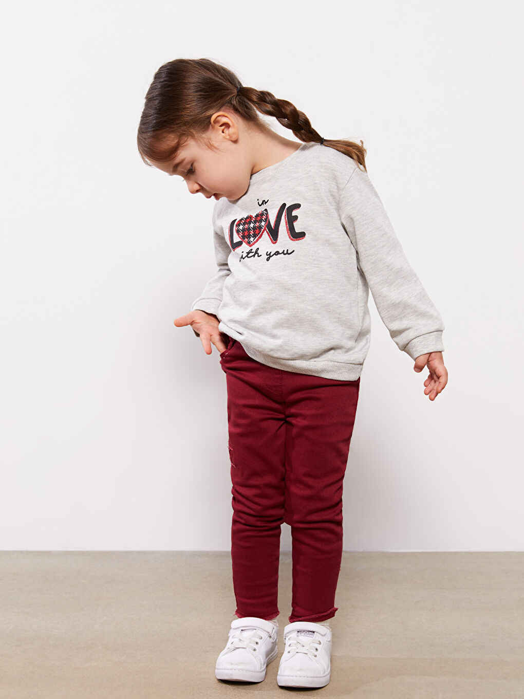 Kırmızı Bisiklet Yaka Uzun Kollu Baskılı Kız Bebek Sweatshirt 2'li