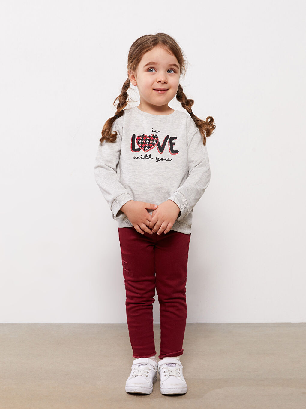 Kırmızı Bisiklet Yaka Uzun Kollu Baskılı Kız Bebek Sweatshirt 2'li-2