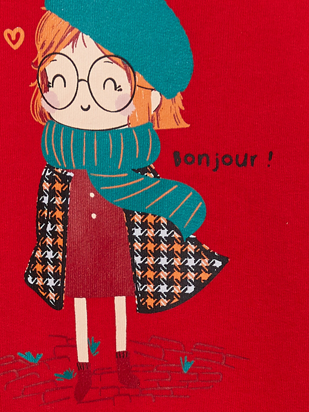 Kırmızı Bisiklet Yaka Uzun Kollu Baskılı Kız Bebek Sweatshirt 2'li-9