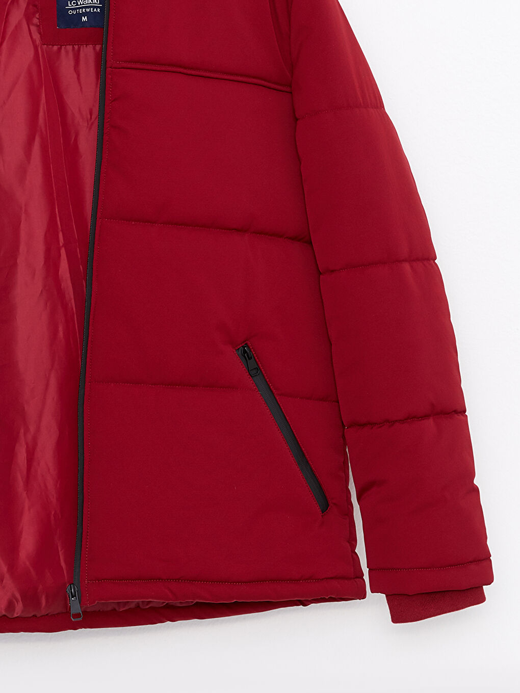 Kırmızı Standart Kalıp Kapüşonlu Erkek Şişme Mont-7