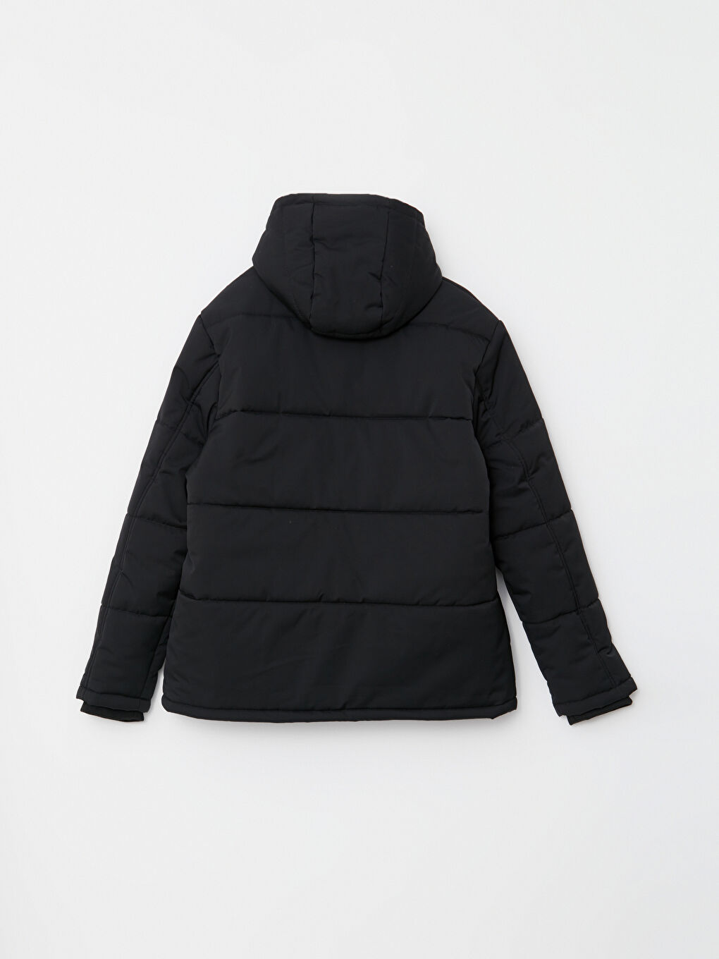 Siyah Standart Kalıp Kapüşonlu Erkek Şişme Mont-7