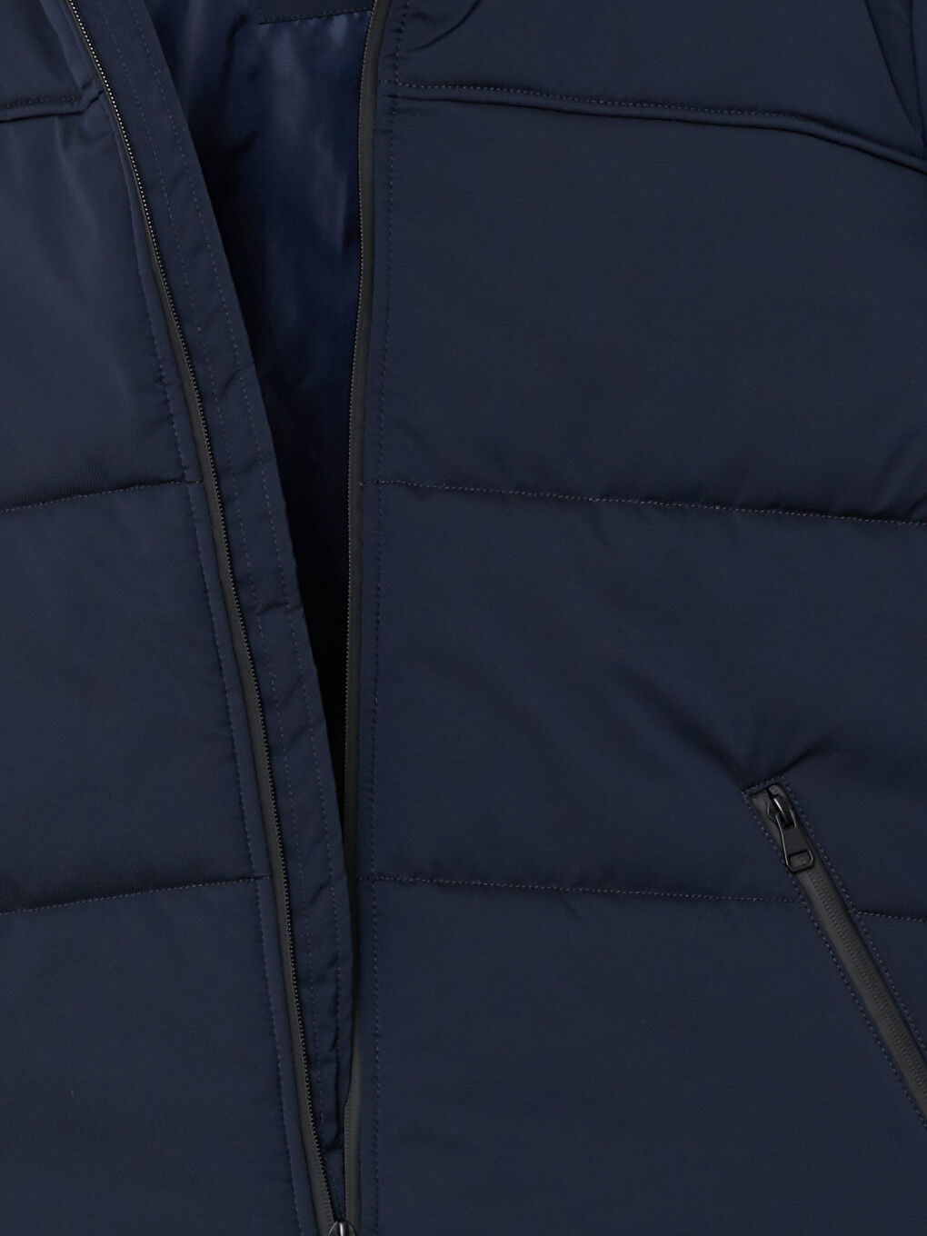 Lacivert Standart Kalıp Kapüşonlu Erkek Şişme Mont-1