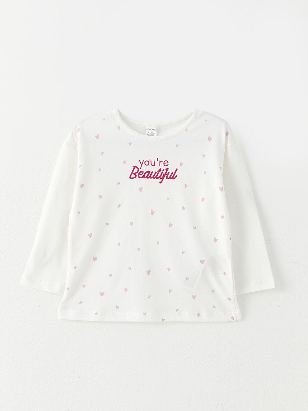 Ekru Bisiklet Yaka Uzun Kollu Baskılı Kız Bebek Tişört
