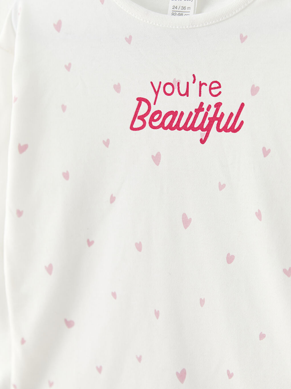 Ekru Bisiklet Yaka Uzun Kollu Baskılı Kız Bebek Tişört-2